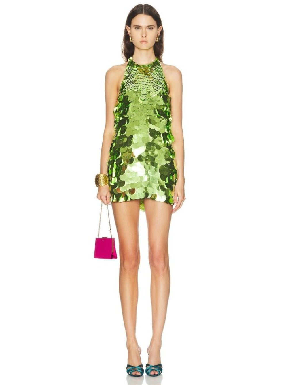 retrofete Bondera Dress in Kiwi Green Sequin